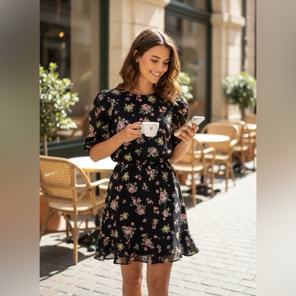 Charles Henry Black Floral Mini Dress - Picture 9 of 10